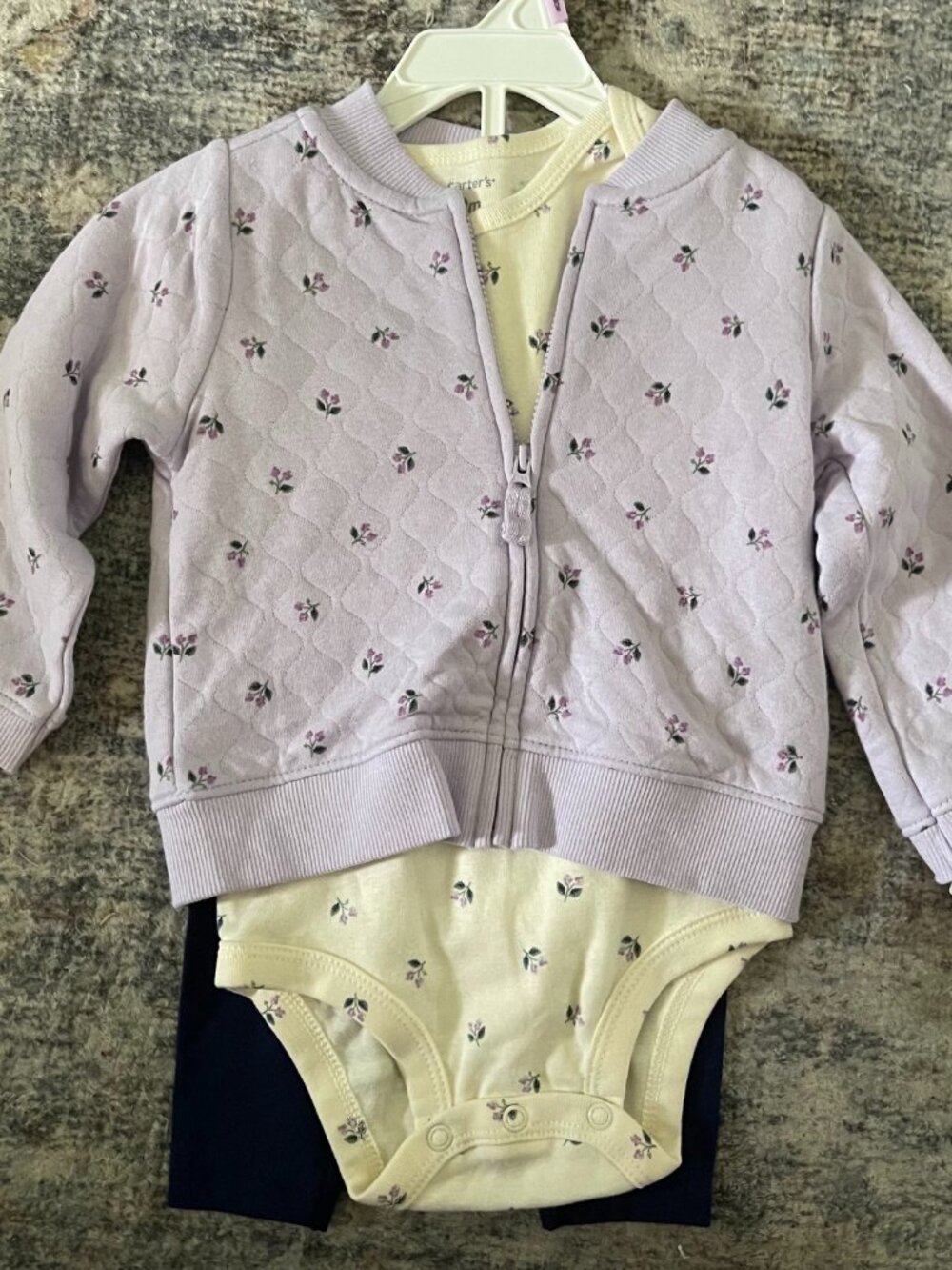 NWT Carter's 6-9 Months Baby 3pc  Purple Floral Jacket Bodysuit Jeggings Outfit